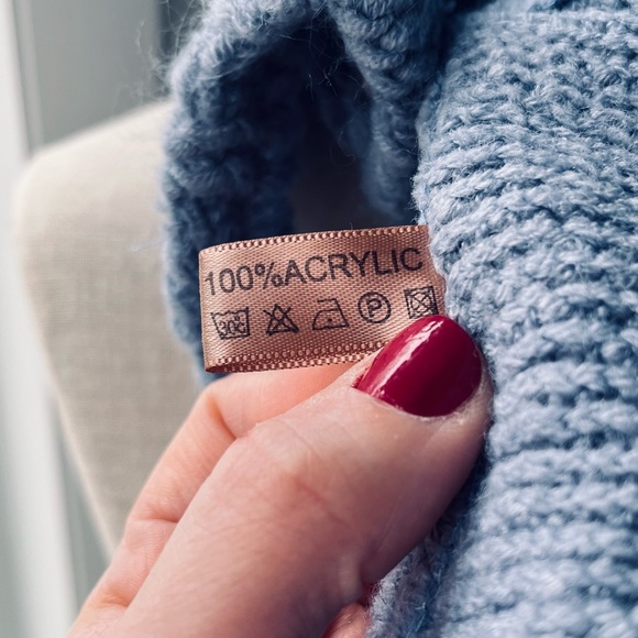 Vintage Powder Blue Poncho Style Sweater, One Size - Picture 9 of 13